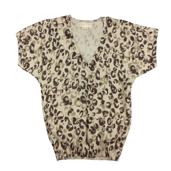 Michael Kors | Silk Leopard Short Sleeve Sweater - Picture 1 of 3